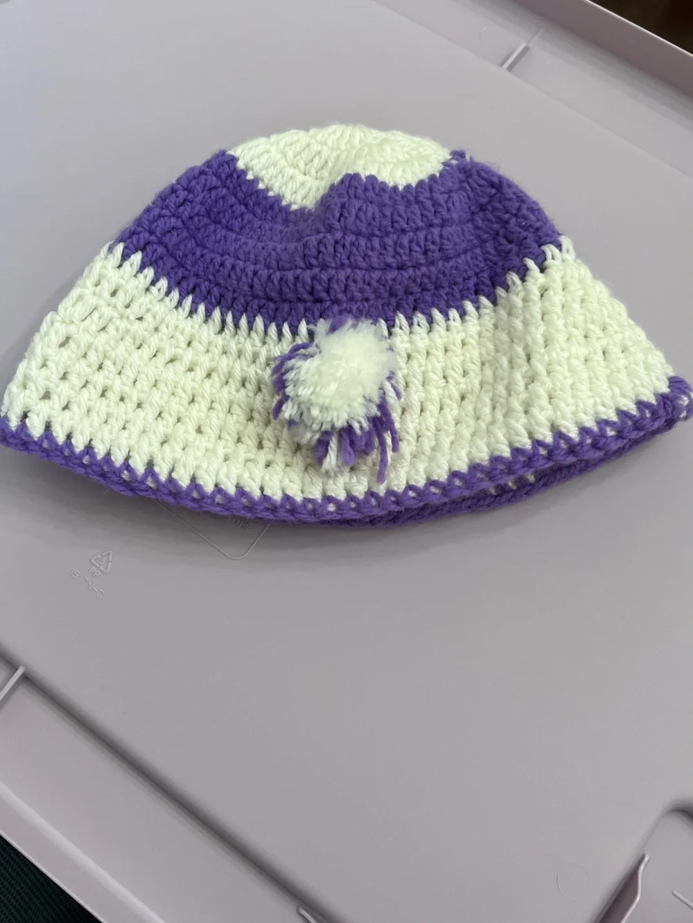 Handmade Purple & White Crochet Pom Beanie